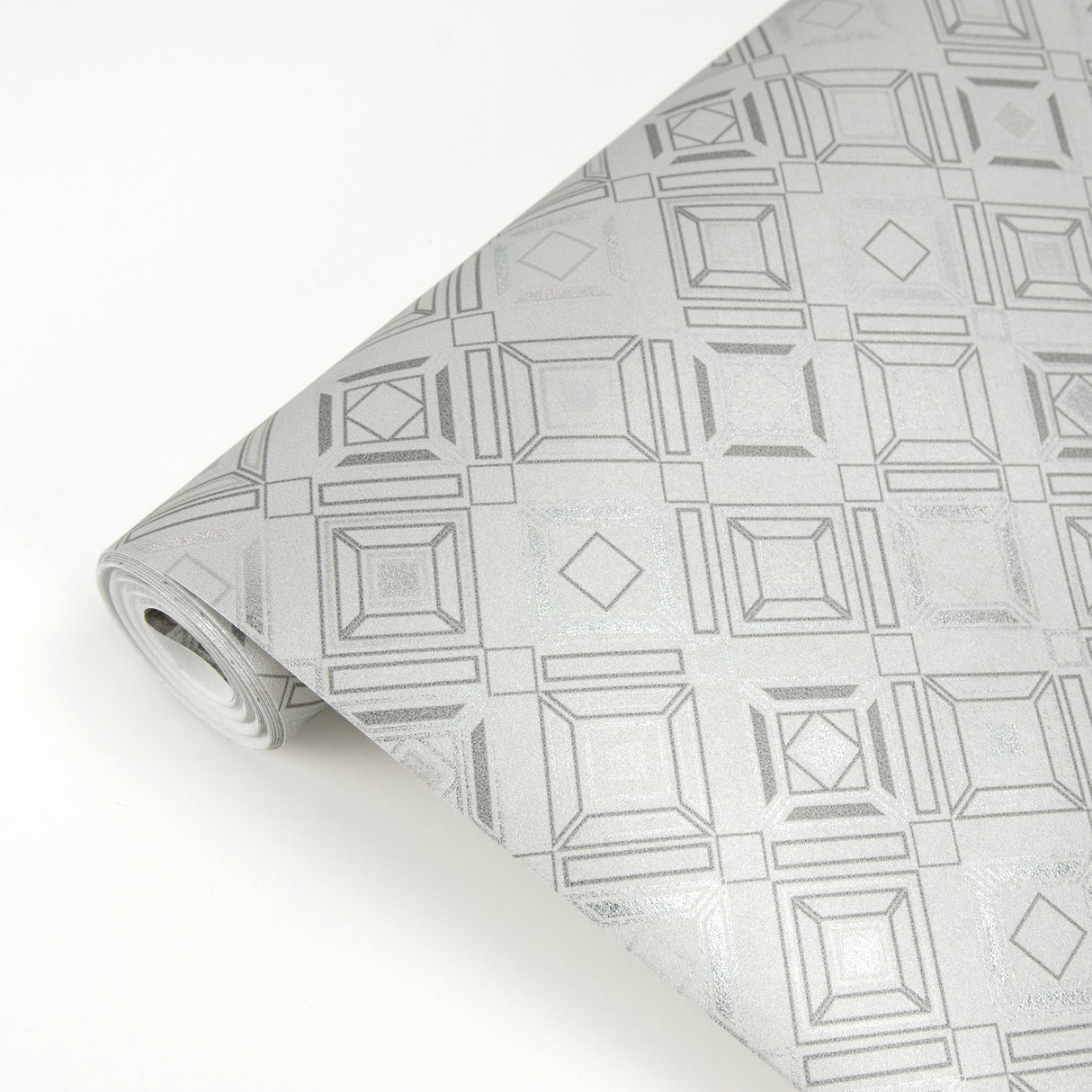 Sonic Light Grey Geometric Wallpaper with Metallic Abstract Geometrics - Brewster 2927-20501