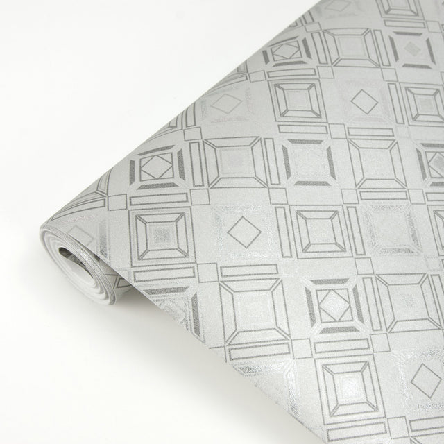 Sonic Light Grey Geometric Wallpaper with Metallic Abstract Geometrics - Brewster 2927-20501