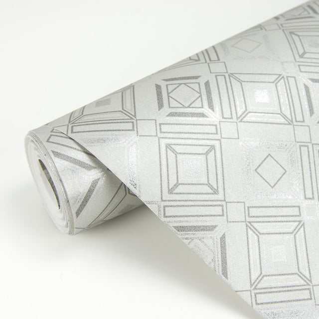 Sonic Light Grey Geometric Wallpaper with Metallic Abstract Geometrics - Brewster 2927-20501