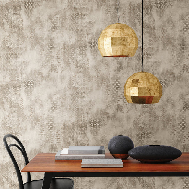 Fornax Brass Geometric Wallpaper with Metallic Abstract Geometric Pattern - Brewster 2927-20601