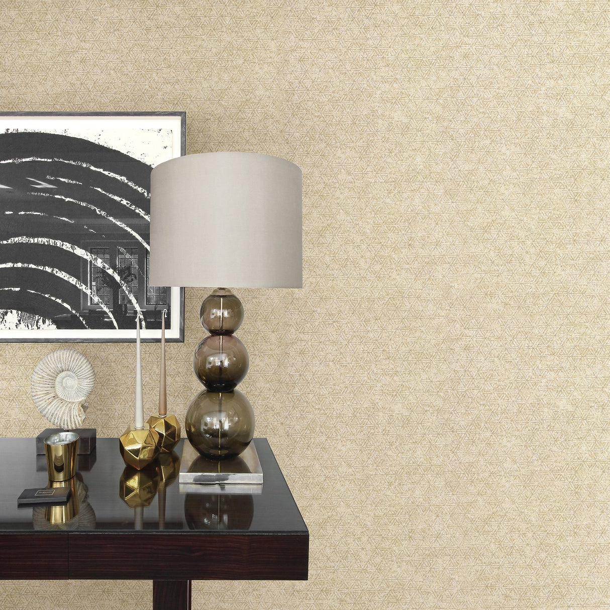 Cosmic Champagne Geometric Wallpaper with Metallic Abstract Triangle Pattern - Brewster 2927-21001