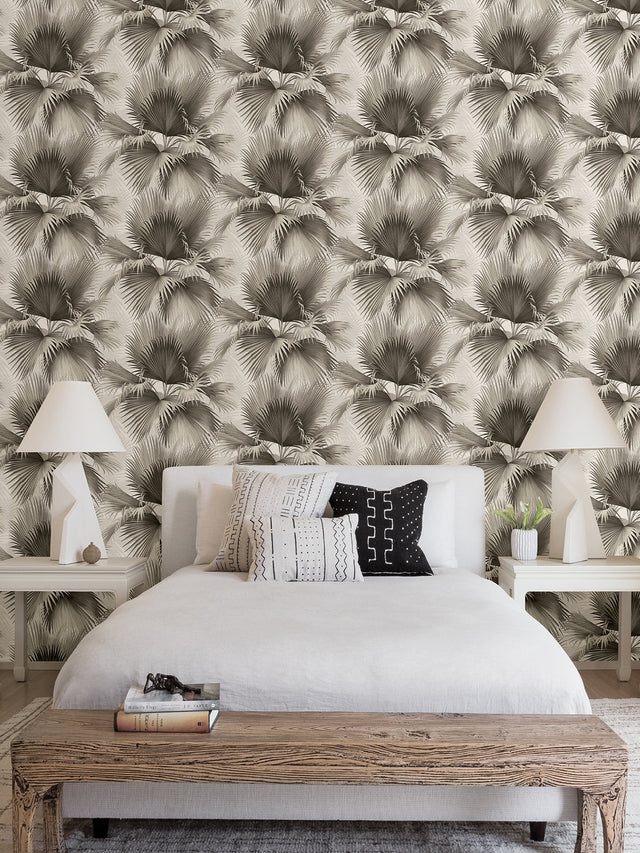 Summer Palm Charcoal Tropical Wallpaper with Botanical Leaf Motif - A-Street Prints 2927-40100