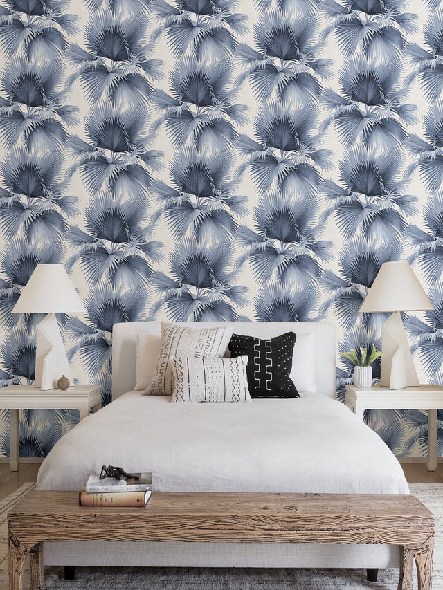 Summer Palm Blue Wallpaper with Tropical Leaf Pattern - A-Street Prints 2927-40102