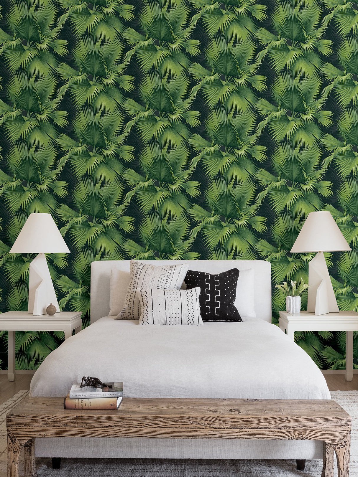 Summer Palm Dark Green Tropical Wallpaper with Botanical Leaf Motif - A?Street Prints 2927-40104