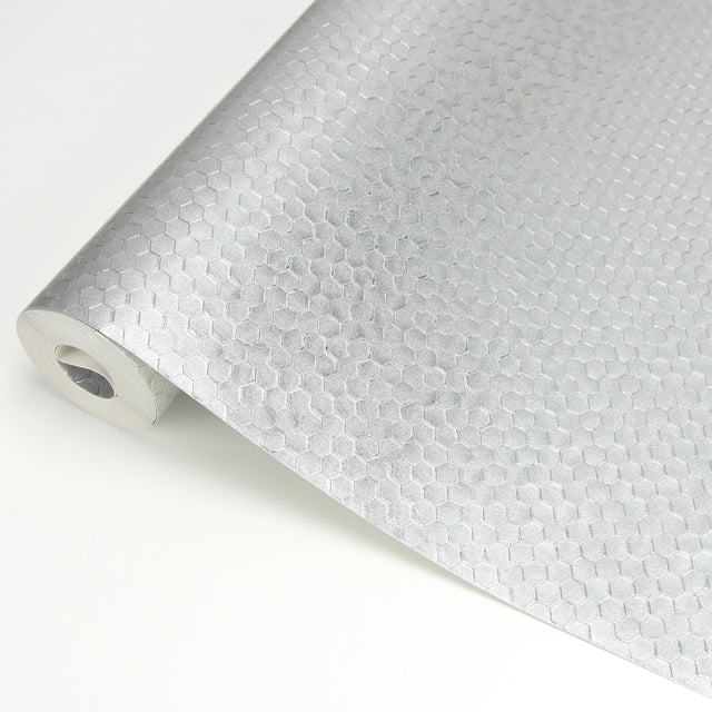 Carbon Silver Honeycomb Geometric Wallpaper with Industrial Abstract Honeycomb Pattern - Brewster 2927-42485