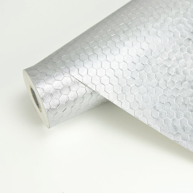 Carbon Silver Honeycomb Geometric Wallpaper with Industrial Abstract Honeycomb Pattern - Brewster 2927-42485