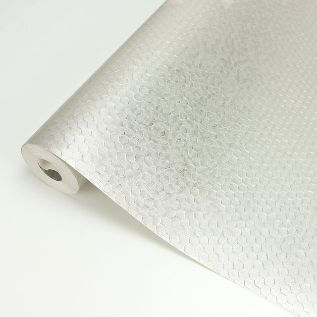 Carbon Platinum Honeycomb Geometric Wallpaper with Industrial Abstract Pattern - Brewster 2927-42486