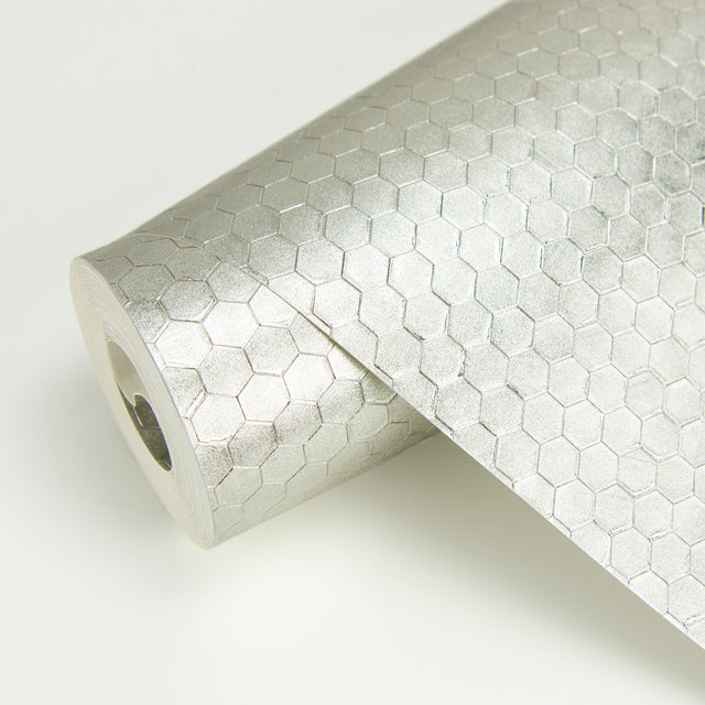 Carbon Platinum Honeycomb Geometric Wallpaper with Industrial Abstract Pattern - Brewster 2927-42486