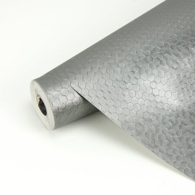 Carbon Pewter Honeycomb Geometric Wallpaper with Metallic Raised-Ink Hexagon Motif - Brewster 2927-42488