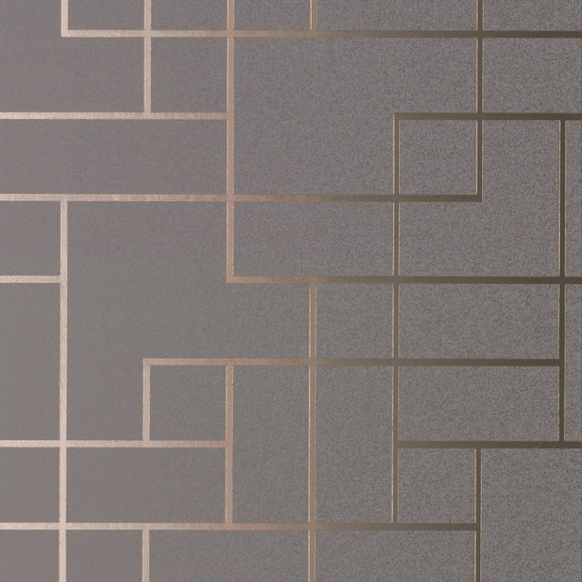 Mason Dark Grey Geometric Wallpaper with Metallic Rose Gold Abstract Geometrics - Brewster 2927-42492