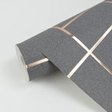 Mason Dark Grey Geometric Wallpaper with Metallic Rose Gold Abstract Geometrics - Brewster 2927-42492