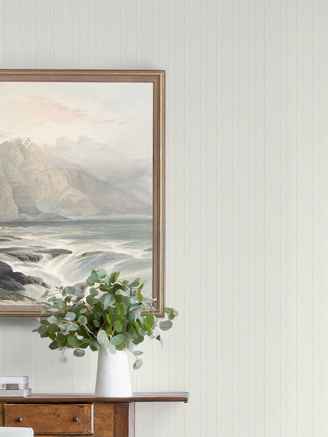Sebasco Dove Vertical Pinstripe Wallpaper with Farmhouse Stripe Pattern - A-Street Prints 2927-80310