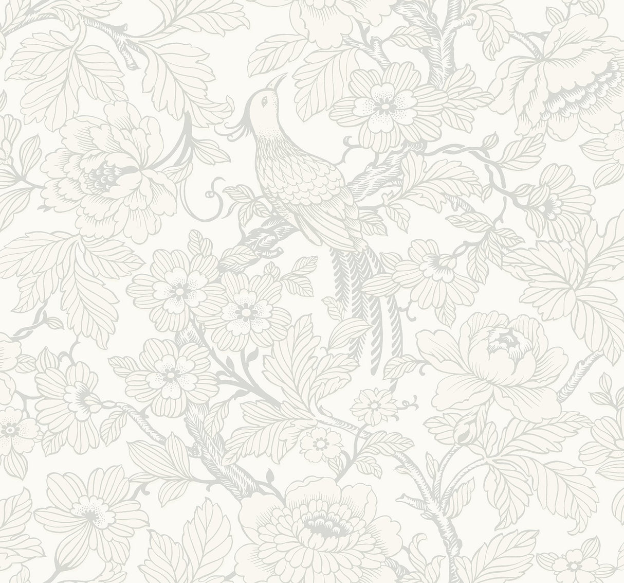 Beaufort Dove Peony Chinoiserie Wallpaper with Glam Chinoiserie Bird & Floral Motif - A-Street Prints 2927-80400