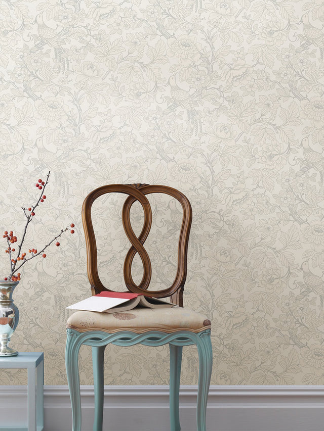 Beaufort Dove Peony Chinoiserie Wallpaper with Glam Chinoiserie Bird & Floral Motif - A-Street Prints 2927-80400