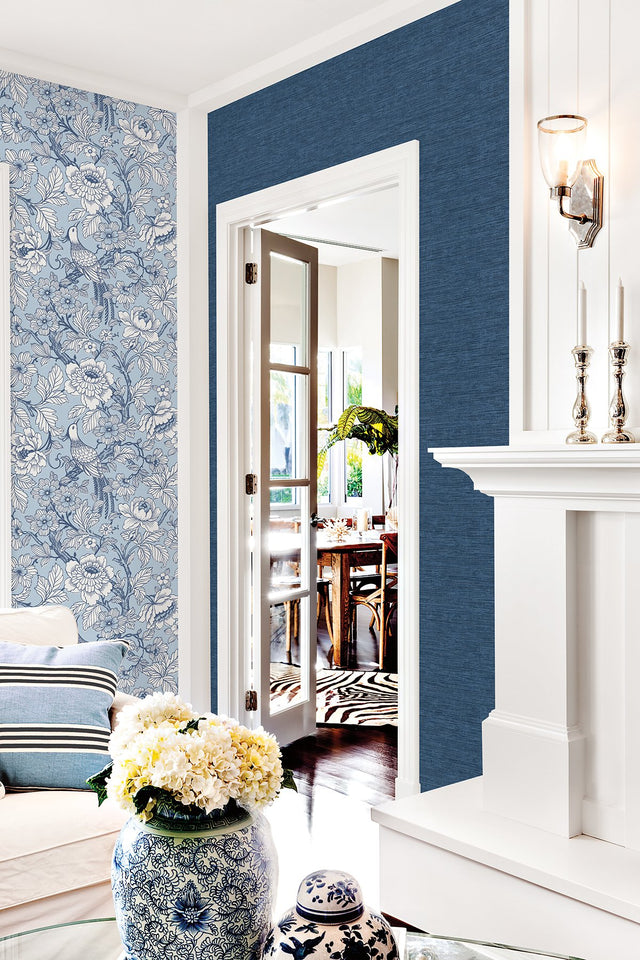 Beaufort Light Blue Peony Chinoiserie Wallpaper with Bird and Floral Motif - A-Street Prints 2927-80402