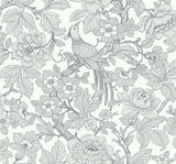 Beaufort Light Grey Peony Chinoiserie Wallpaper with Glam Floral Bird Pattern - A-Street Prints 2927-80408