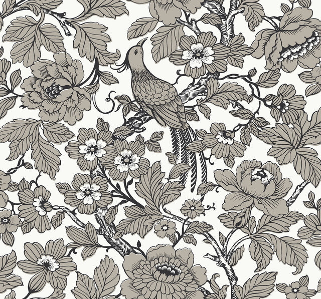 Beaufort Black Peony Chinoiserie Wallpaper with Glam Bird & Floral Pattern - A?Street Prints 2927-80410