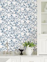 Southport Indigo Delicate Branches Wallpaper with Botanical Coastal Pattern - A-Street Prints 2927-80702