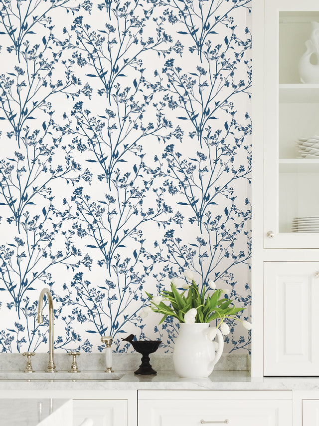 Southport Indigo Delicate Branches Wallpaper with Botanical Coastal Pattern - A-Street Prints 2927-80702