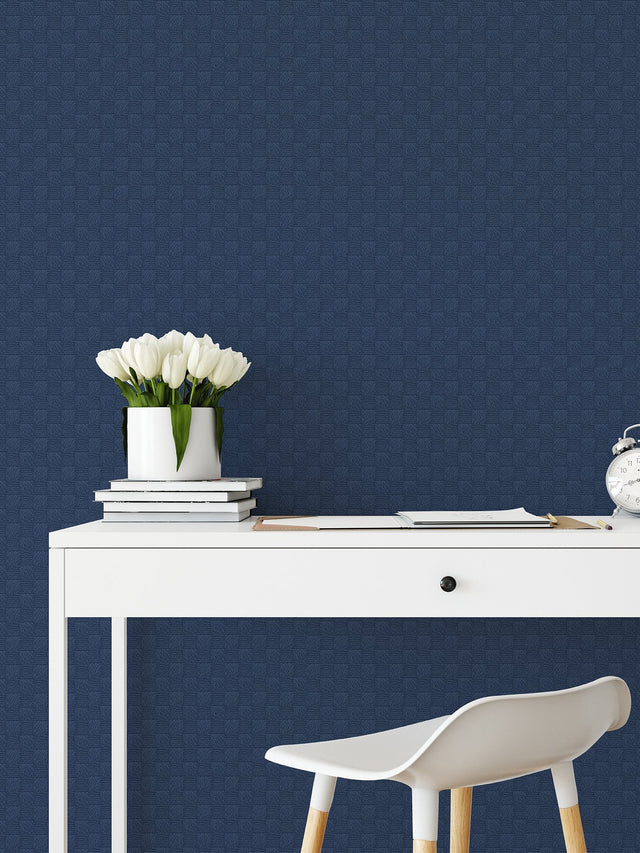 Calabash Navy Rope Basketweave Wallpaper with Coastal Fabric & Woven Texture - Brewster 2927-80802