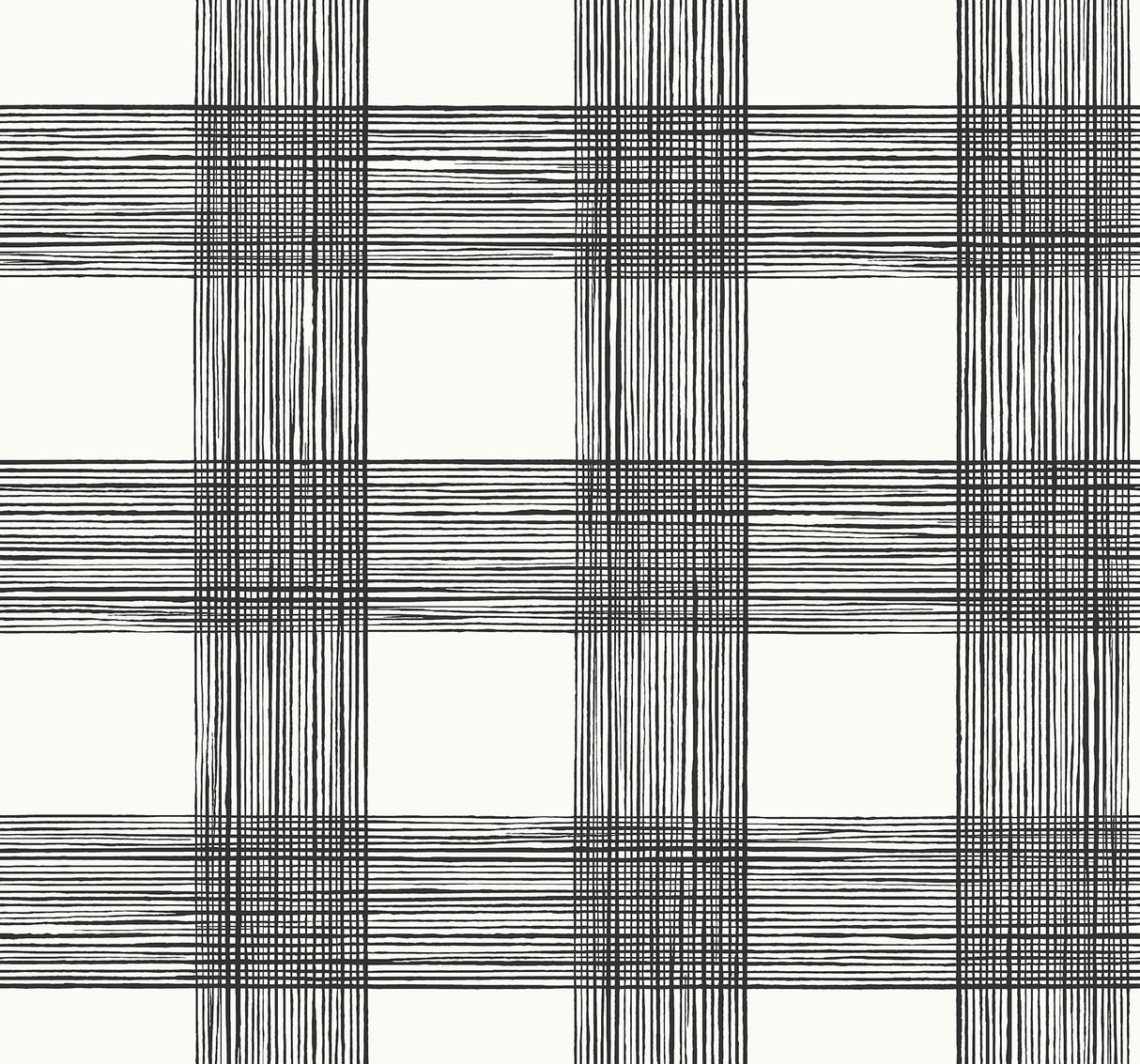 Scarborough Black Striated Plaid Wallpaper with Coastal Fabric & Woven Texture Pattern - A-Street Prints 2927-80900