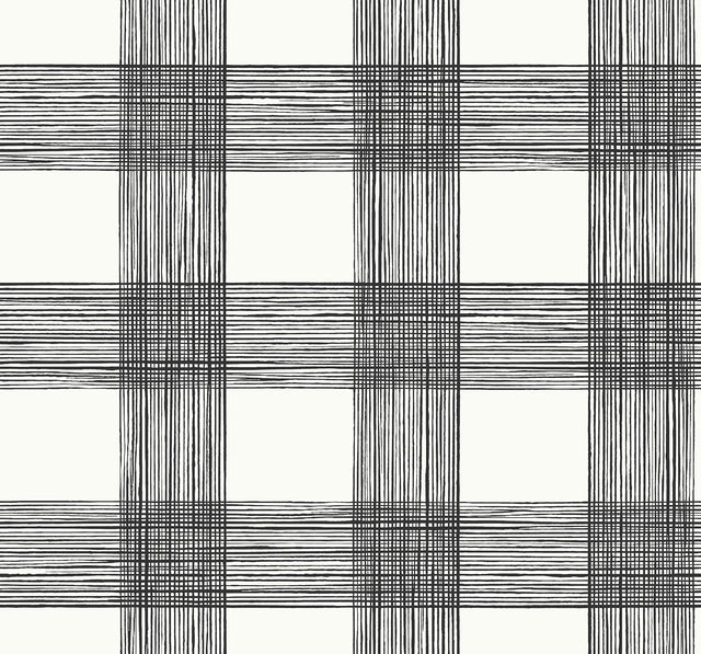 Scarborough Black Striated Plaid Wallpaper with Coastal Fabric & Woven Texture Pattern - A-Street Prints 2927-80900