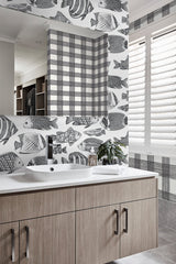 Scarborough Black Striated Plaid Wallpaper with Coastal Fabric & Woven Texture Pattern - A-Street Prints 2927-80900
