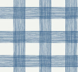 Scarborough Indigo Striated Plaid Wallpaper with Coastal Graphic Fabric Texture - Brewster 2927-80902