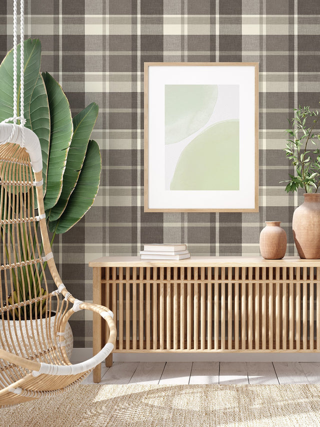 Madaket Charcoal Plaid Wallpaper with Fabric Woven Texture - A?Street Prints 2927-81100