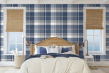 Madaket Indigo Plaid Wallpaper with Fabric & Woven Texture - A-Street Prints 2927-81102