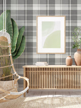 Madaket Dark Grey Plaid Wallpaper with Fabric & Woven Textures Pattern - A-Street Prints 2927-81108