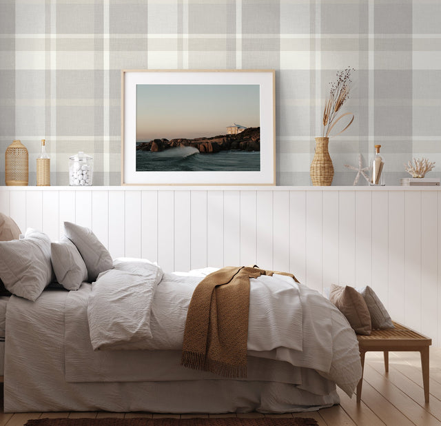Madaket Light Grey Plaid Wallpaper with Fabric Texture Plaid - A-Street Prints 2927-81118