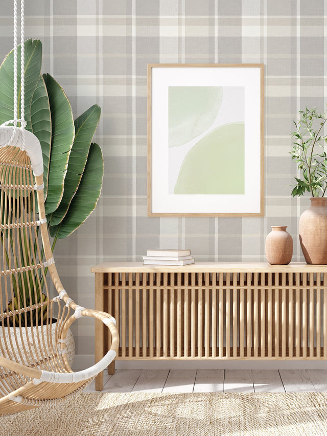 Madaket Light Grey Plaid Wallpaper with Fabric Texture Plaid - A-Street Prints 2927-81118