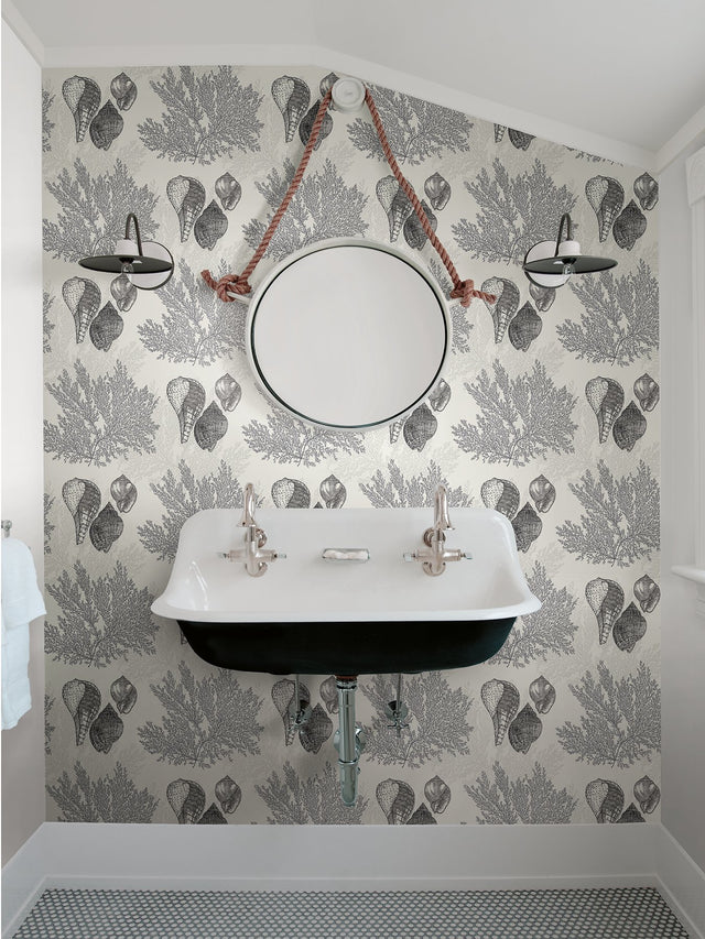 Nauset Black Seashell Shores Wallpaper with Coastal Beach Novelty Pattern - A-Street Prints 2927-81200