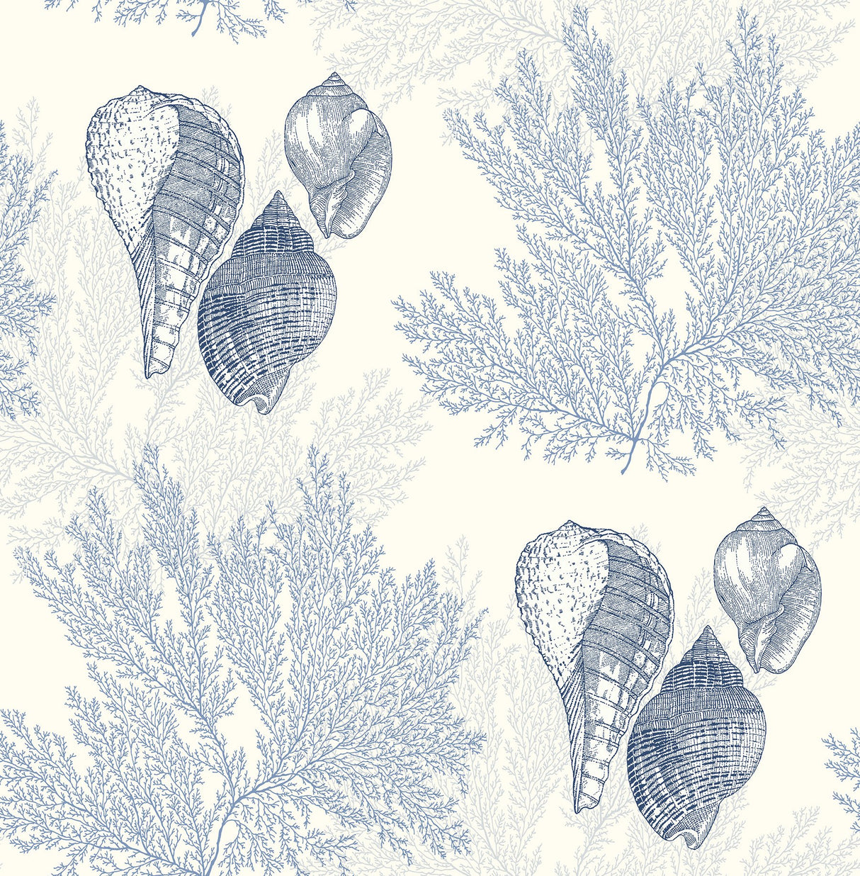 Nauset Blue Seashell Shores Wallpaper with Coastal Novelty Shell & Coral Motif - A-Street Prints 2927-81202