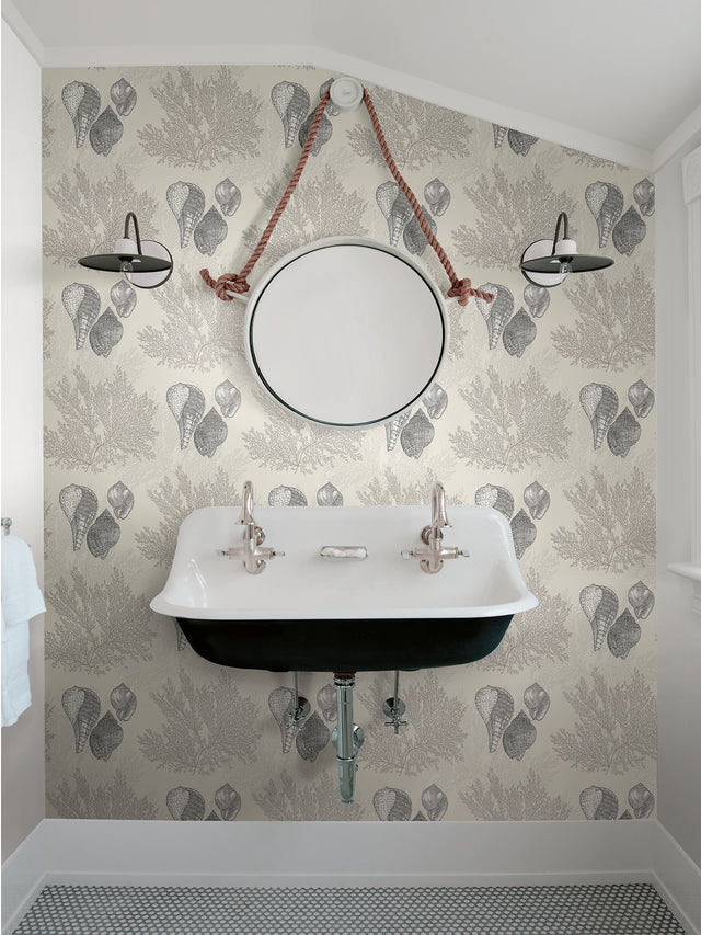 Nauset Cream Seashell Shores Wallpaper with Coastal Beach Novelty Pattern - Brewster 2927-81205