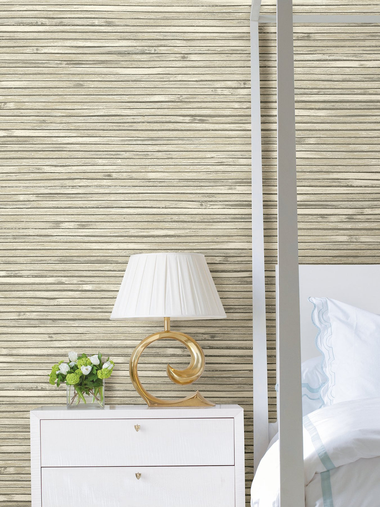 Bellport Ivory Wooden Slat Wallpaper with Coastal Wood Look Motif - Brewster 2927-81305