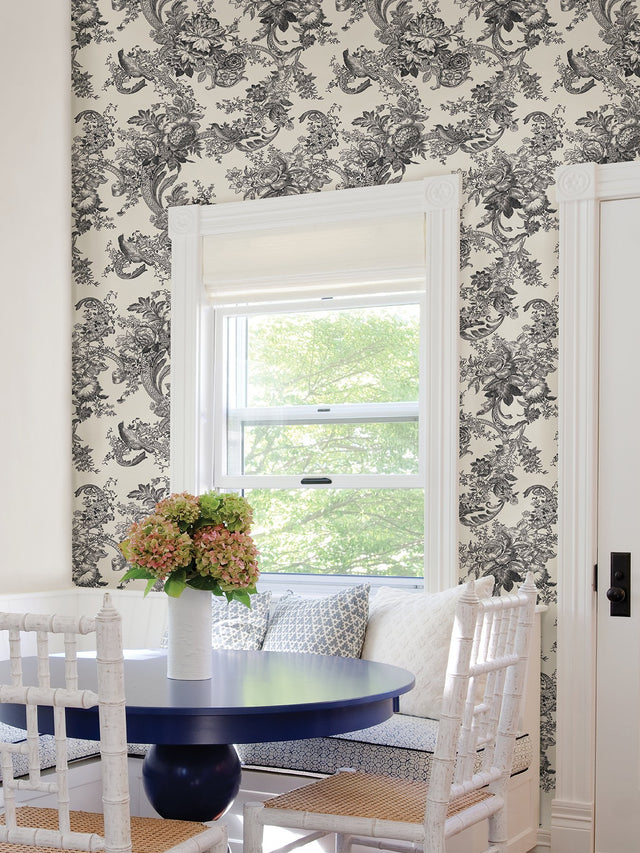 Carmel Black Baroque Florals Wallpaper with Farmhouse Flowers Motif - A-Street Prints 2927-81600