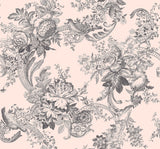 Carmel Blush Baroque Florals Wallpaper with Old-World Floral and Bird Motif - A-Street Prints 2927-81601