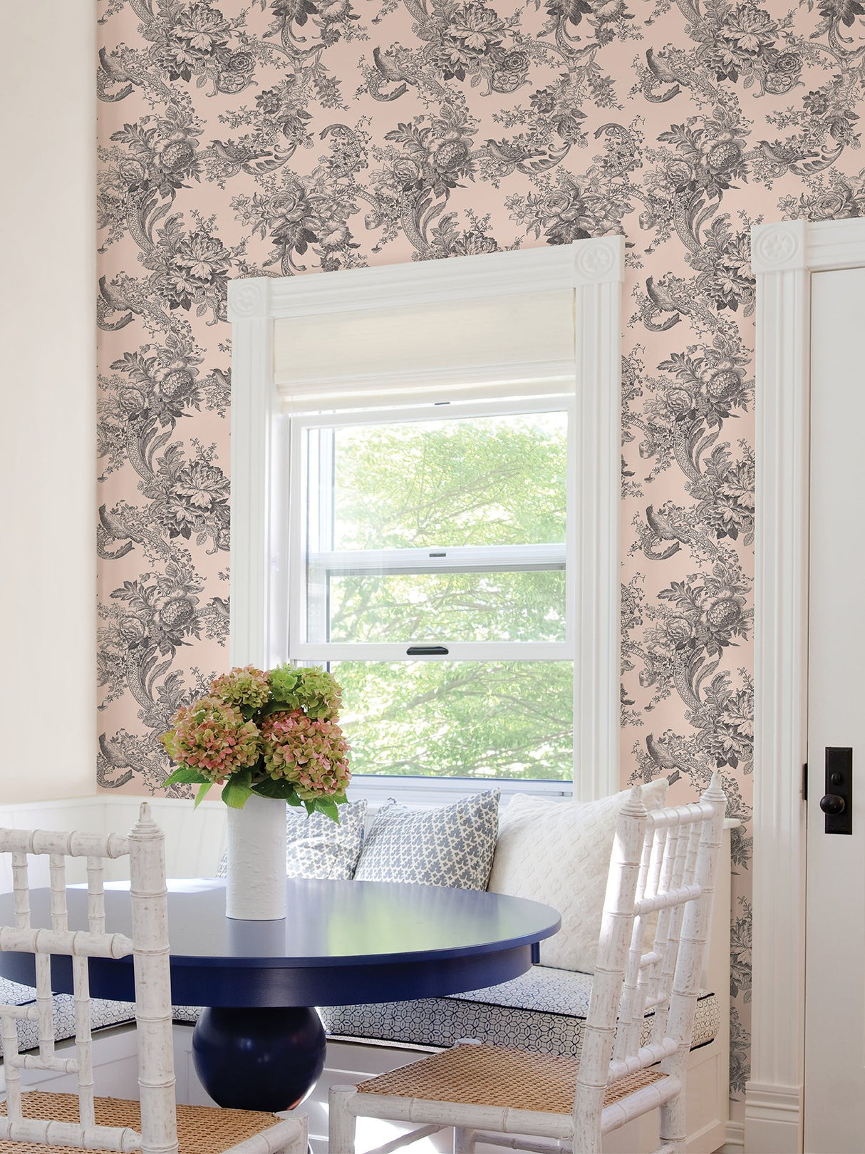 Carmel Blush Baroque Florals Wallpaper with Old-World Floral and Bird Motif - A-Street Prints 2927-81601