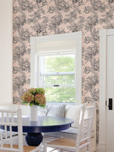 Carmel Blush Baroque Florals Wallpaper with Old-World Floral and Bird Motif - A-Street Prints 2927-81601