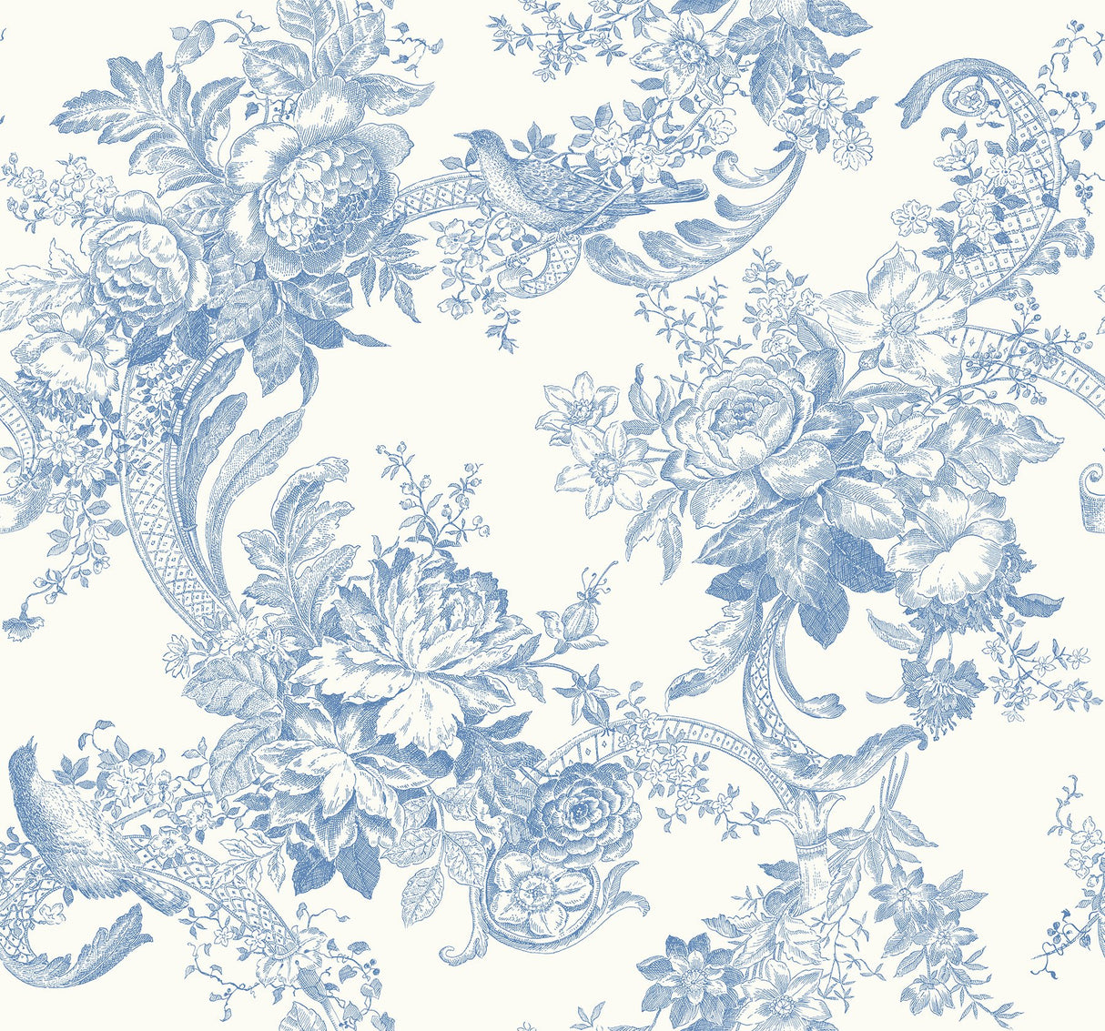 Carmel Light Blue Baroque Florals Wallpaper with Farmhouse Floral Pattern - A-Street Prints 2927-81602