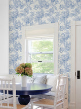 Carmel Light Blue Baroque Florals Wallpaper with Farmhouse Floral Pattern - A-Street Prints 2927-81602