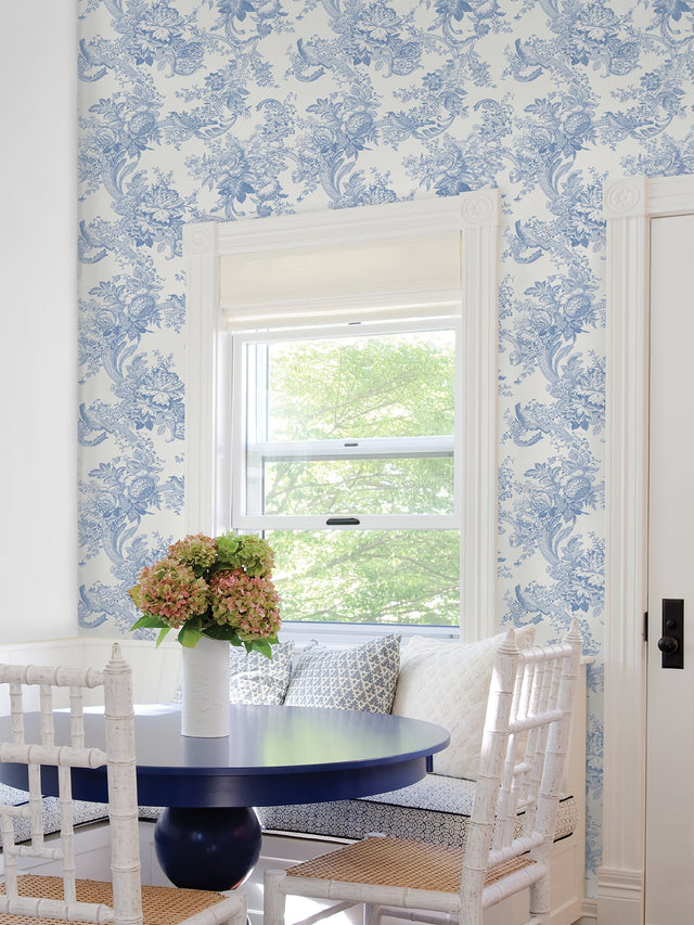 Carmel Light Blue Baroque Florals Wallpaper with Farmhouse Floral Pattern - A-Street Prints 2927-81602