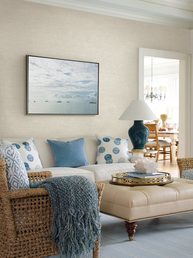 Tiverton Bone Faux Grasscloth Wallpaper with Coastal Graphics Pattern - Brewster 2927-81705