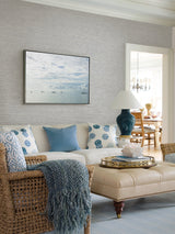 Tiverton Grey Faux Grasscloth Wallpaper with Coastal Graphics, Unpasted Acrylic Coated - Brewster 2927-81708