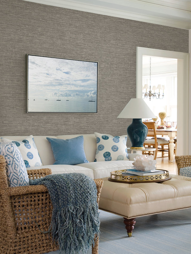 Tiverton Charcoal Faux Grasscloth Wallpaper with Coastal Graphics Pattern - A-Street Prints 2927-81710