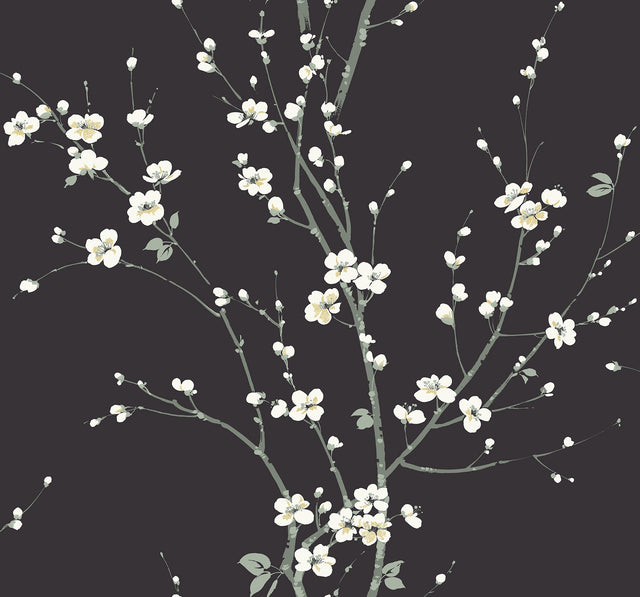 Monterey Black Floral Branch Wallpaper with Botanical Floral Pattern - A-Street Prints 2927-81800