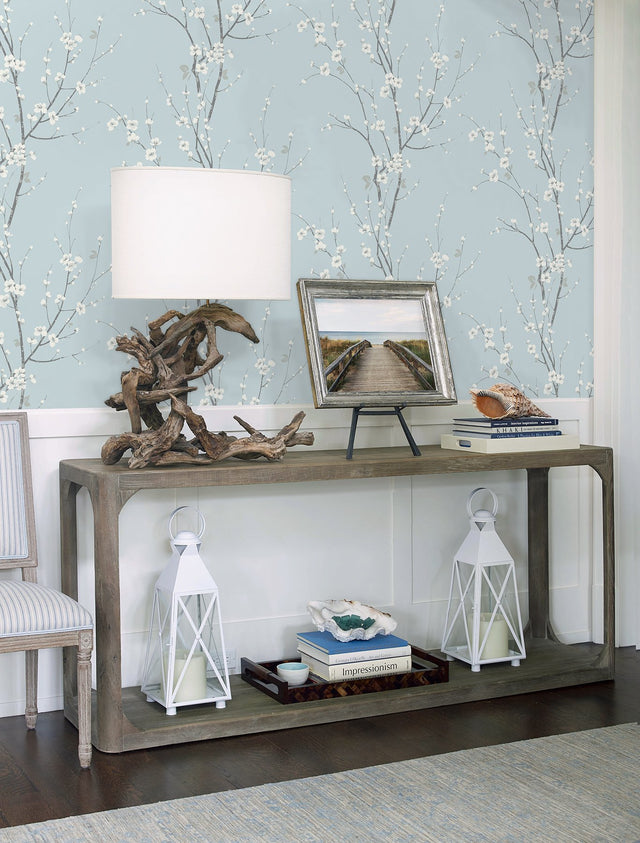 Monterey Sky Blue Floral Branch Wallpaper with Coastal Botanical Flowers - A-Street Prints 2927-81802