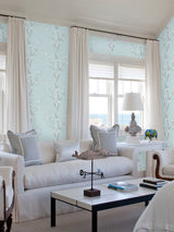 Monterey Sky Blue Floral Branch Wallpaper with Coastal Botanical Flowers - A-Street Prints 2927-81802